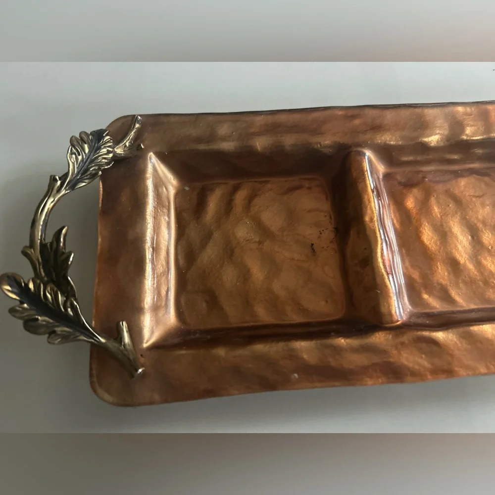 Pier 1 Imports Hammered Metal lacquered  Tray with handles